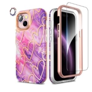 Purple Heart Pattern Phone Case with Screen Protector